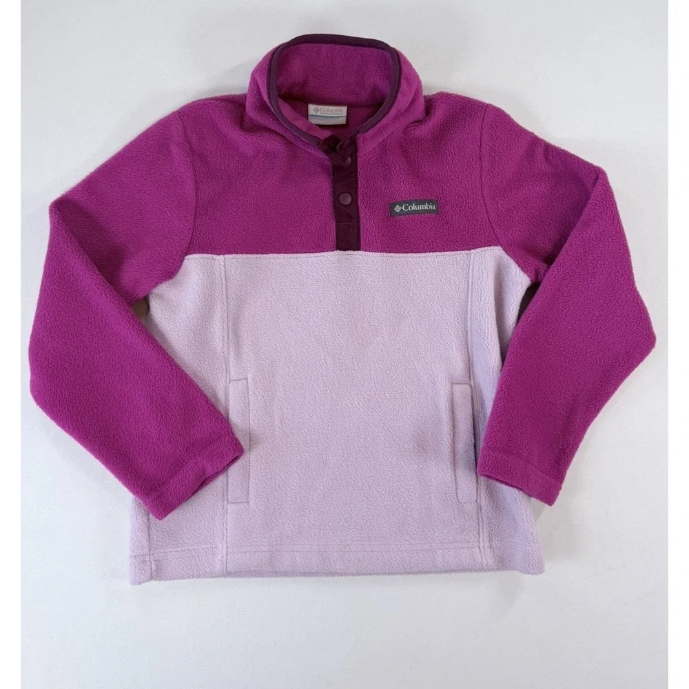 Columbia Kids Jacket S 8 Fleece Pullover Pink Purple Colorblock Snap Neck Girls